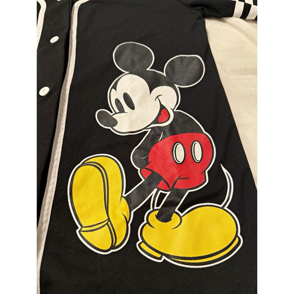 Disney Mickey Mouse Black Button-Front Baseball Jersey Style Shirt Women’s XL